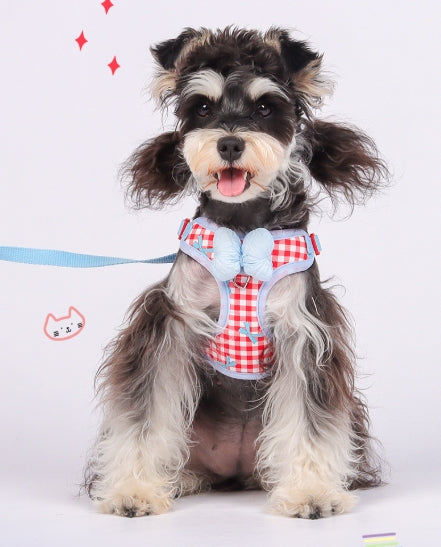 New style pet leash with bow, checkered pattern, Korean style, specially designed for small dogs, explosion-proof.