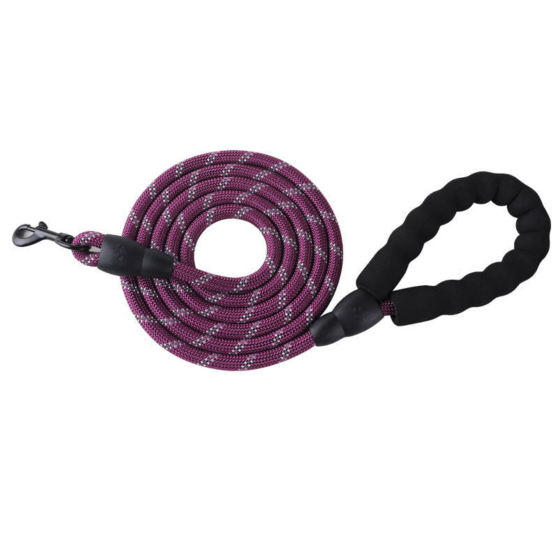 Pet supplies reflective leash, multi-colored nylon round rope, large and medium-sized explosion-proof dog leash, foam handle leash