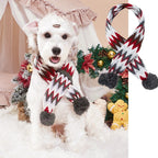 Christmas Knitted Reindeer Striped Pom-Pom Pet Scarf for Cats, Dogs, and Teddy Bears