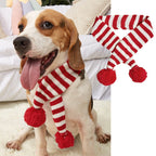 Christmas Knitted Reindeer Striped Pom-Pom Pet Scarf for Cats, Dogs, and Teddy Bears