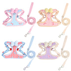 New style pet leash with bow, checkered pattern, Korean style, specially designed for small dogs, explosion-proof.